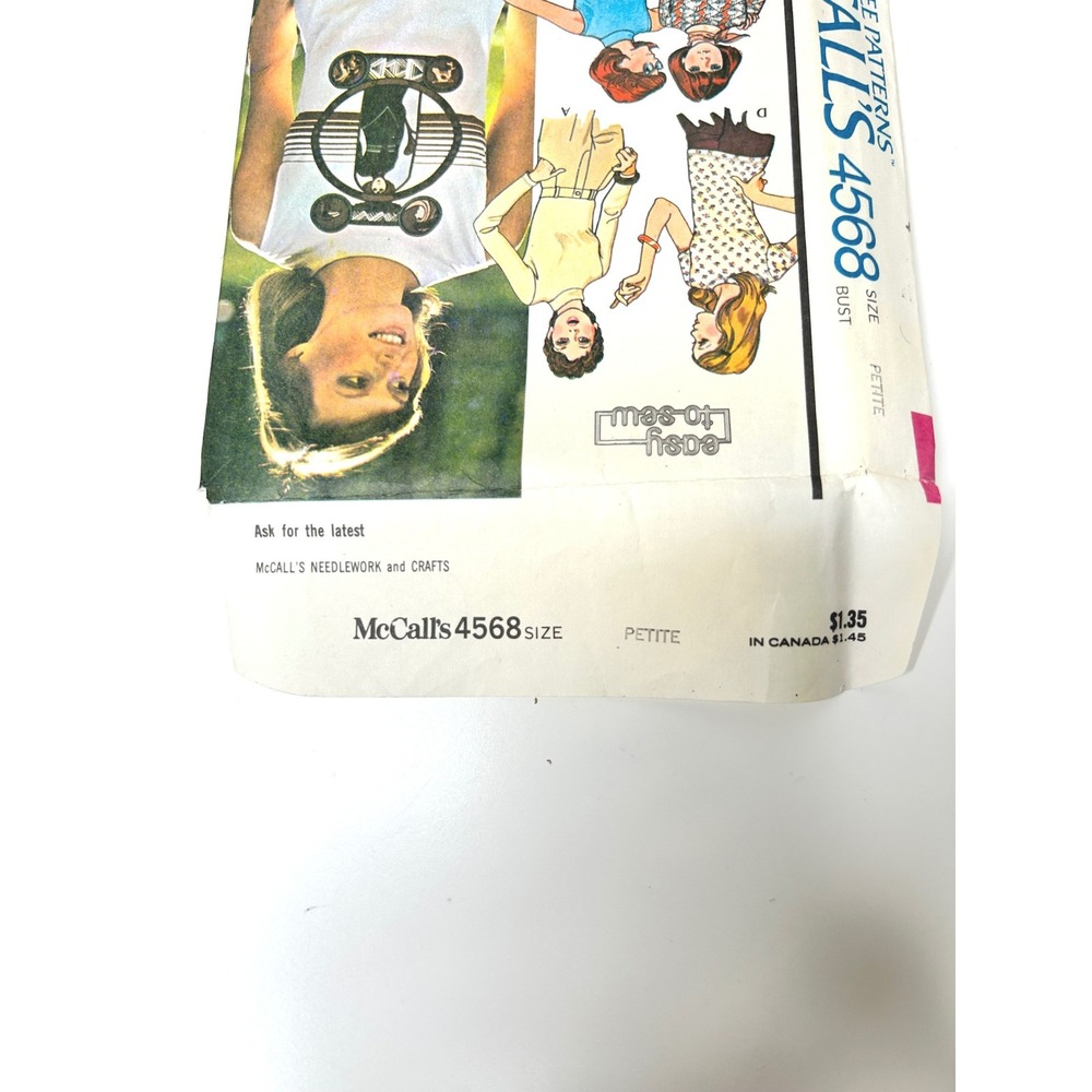 McCall's 4568 Sewing Pattern Misses Petite Size 6-8 70s Knit Tops - Picture 3 of 3